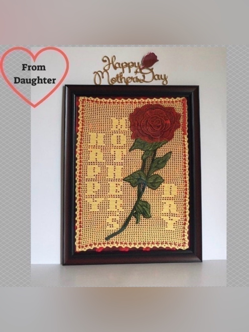 Handmade Framed Happy Mother’s Day Crochet Wall Art